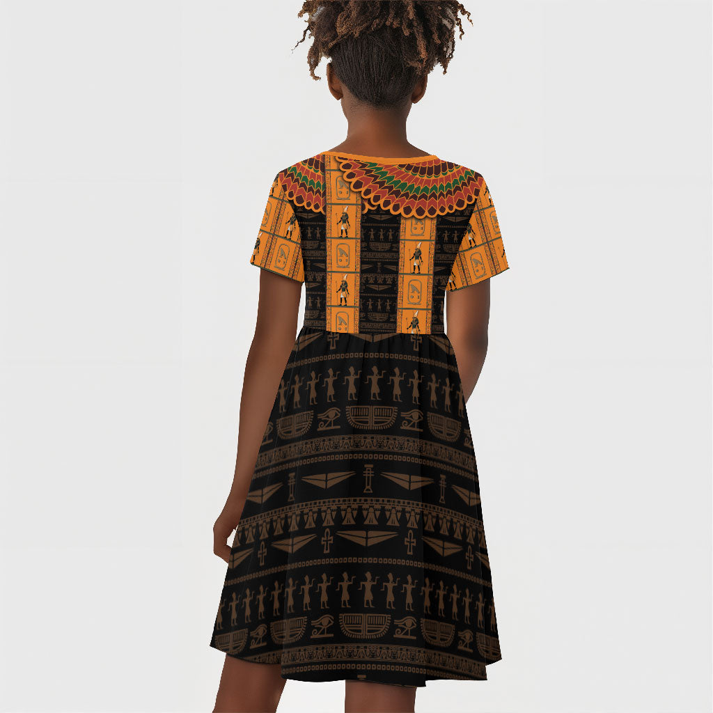 Egyptian God Horus Kid Short Sleeve Dress Ancient Mythology Falcon Hieroglyphic Patterns