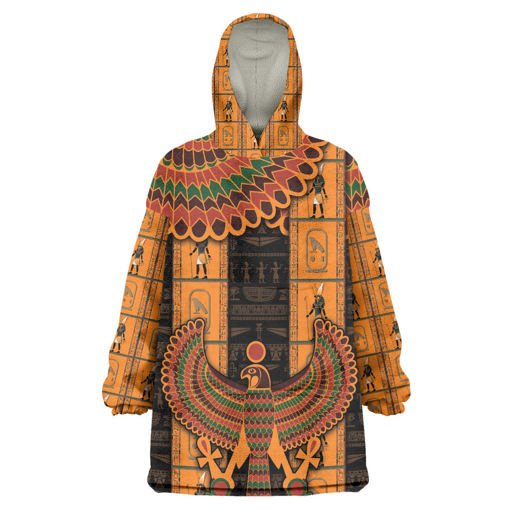 Egyptian God Horus Kid Wearable Blanket Hoodie Ancient Mythology Falcon Hieroglyphic Patterns