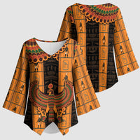 Egyptian God Horus Kimono Sleeve Blouse Ancient Mythology Falcon Hieroglyphic Patterns