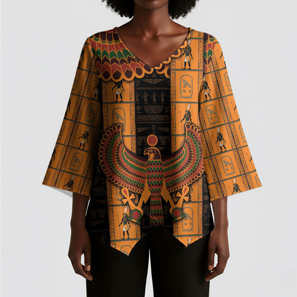 Egyptian God Horus Kimono Sleeve Blouse Ancient Mythology Falcon Hieroglyphic Patterns