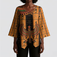 Egyptian God Horus Kimono Sleeve Blouse Ancient Mythology Falcon Hieroglyphic Patterns