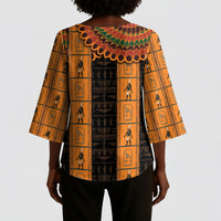 Egyptian God Horus Kimono Sleeve Blouse Ancient Mythology Falcon Hieroglyphic Patterns