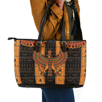 Egyptian God Horus Leather Tote Bag Ancient Mythology Falcon Hieroglyphic Patterns