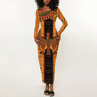 Egyptian God Horus Long Sleeve Bodycon Dress Ancient Mythology Falcon Hieroglyphic Patterns