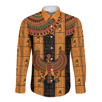 Egyptian God Horus Long Sleeve Button Shirt Ancient Mythology Falcon Hieroglyphic Patterns