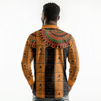 Egyptian God Horus Long Sleeve Polo Shirt Ancient Mythology Falcon Hieroglyphic Patterns