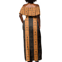 Egyptian God Horus Off Shoulder Maxi Dress Ancient Mythology Falcon Hieroglyphic Patterns