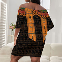 Egyptian God Horus Off Shoulder Short Dress Ancient Mythology Falcon Hieroglyphic Patterns