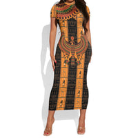 Egyptian God Horus Short Sleeve Bodycon Dress Ancient Mythology Falcon Hieroglyphic Patterns