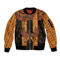 Egyptian God Horus Sleeve Zip Bomber Jacket Ancient Mythology Falcon Hieroglyphic Patterns