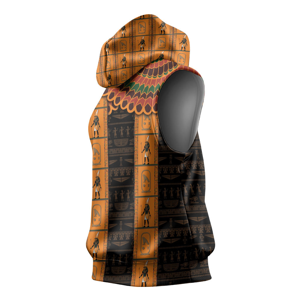 Egyptian God Horus Sleeveless Hoodie Ancient Mythology Falcon Hieroglyphic Patterns