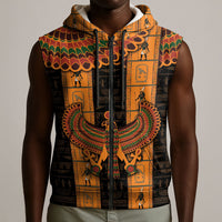 Egyptian God Horus Sleeveless Zip Hoodie Ancient Mythology Falcon Hieroglyphic Patterns