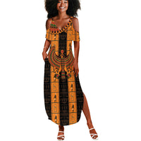 Egyptian God Horus Summer Maxi Dress Ancient Mythology Falcon Hieroglyphic Patterns