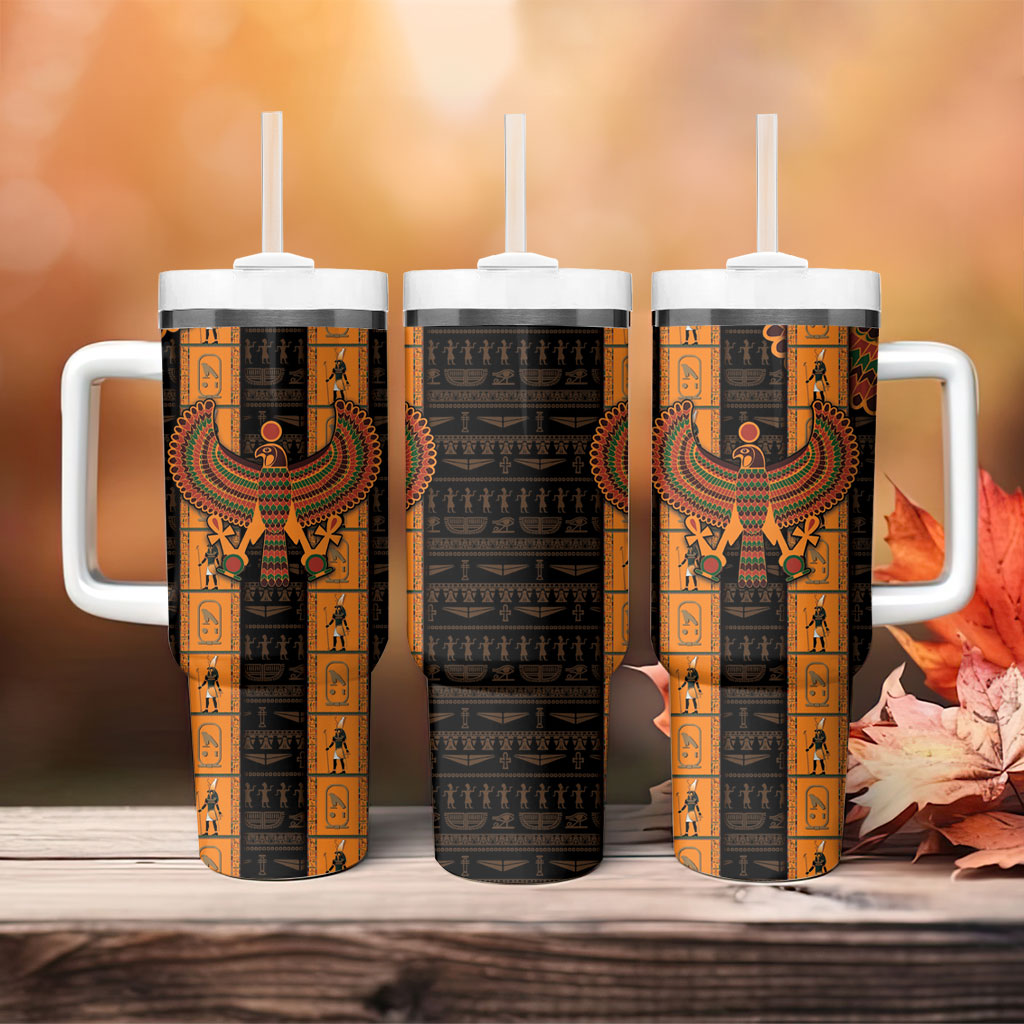 Egyptian God Horus Tumbler With Handle Ancient Mythology Falcon Hieroglyphic Patterns