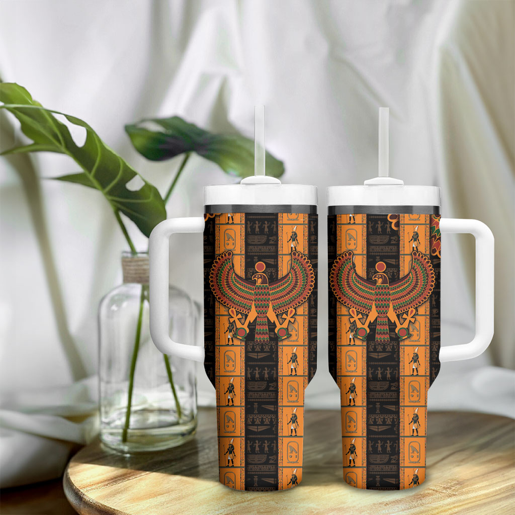 Egyptian God Horus Tumbler With Handle Ancient Mythology Falcon Hieroglyphic Patterns