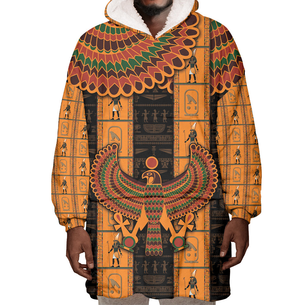 Egyptian God Horus Wearable Blanket Hoodie Ancient Mythology Falcon Hieroglyphic Patterns