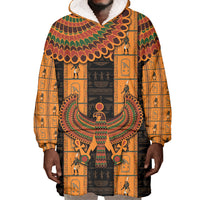 Egyptian God Horus Wearable Blanket Hoodie Ancient Mythology Falcon Hieroglyphic Patterns
