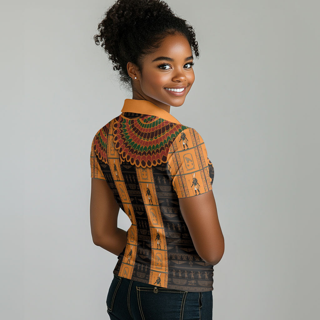 Egyptian God Horus Women Polo Shirt Ancient Mythology Falcon Hieroglyphic Patterns