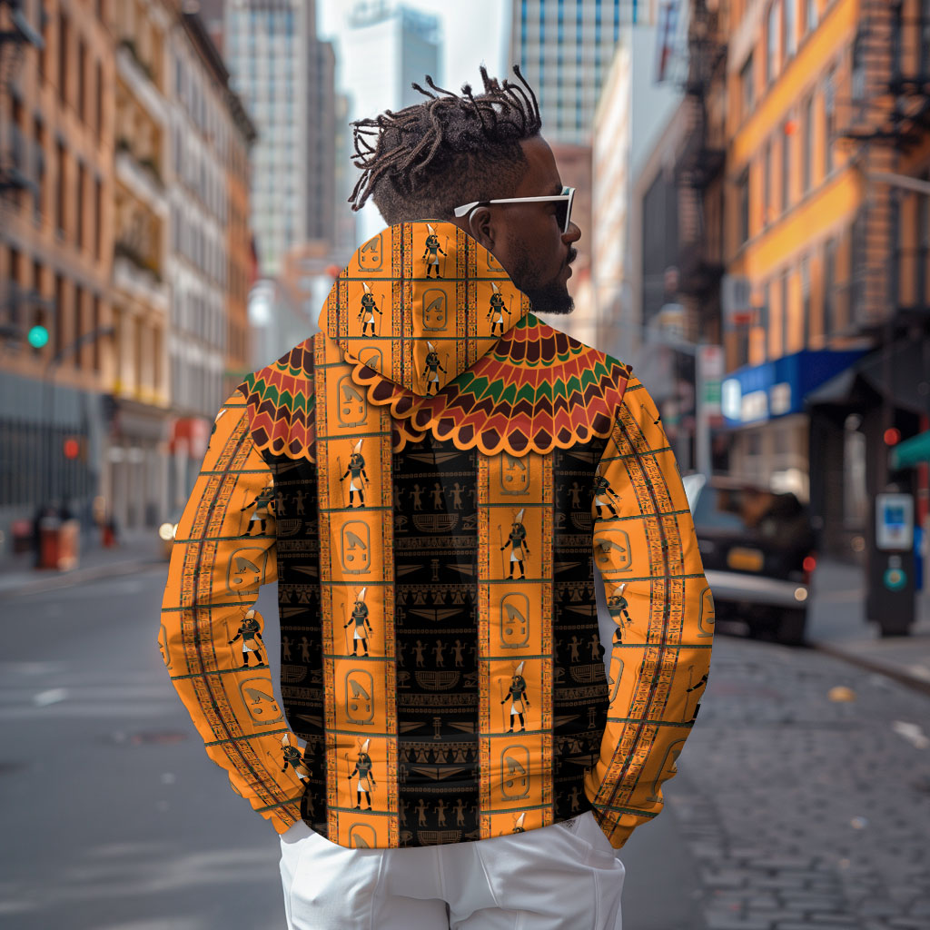 Egyptian God Horus Zip Hoodie Ancient Mythology Falcon Hieroglyphic Patterns