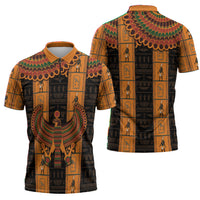 Egyptian God Horus Zipper Polo Shirt Ancient Mythology Falcon Hieroglyphic Patterns