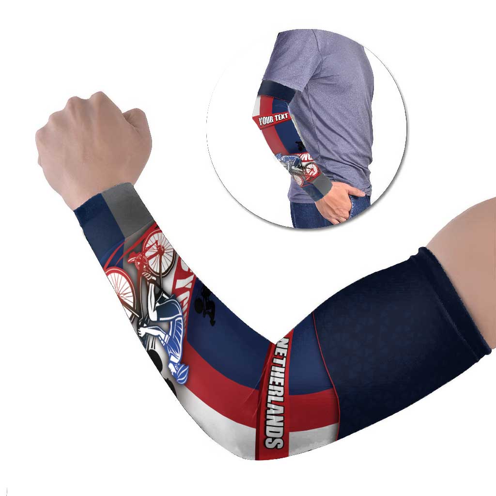 Personalized Netherlands Cycling Arm Sleeves Sporty Style Navy - Wonder Print Shop