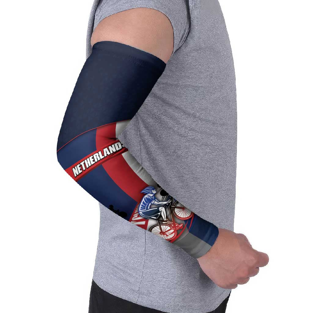 Personalized Netherlands Cycling Arm Sleeves Sporty Style Navy - Wonder Print Shop