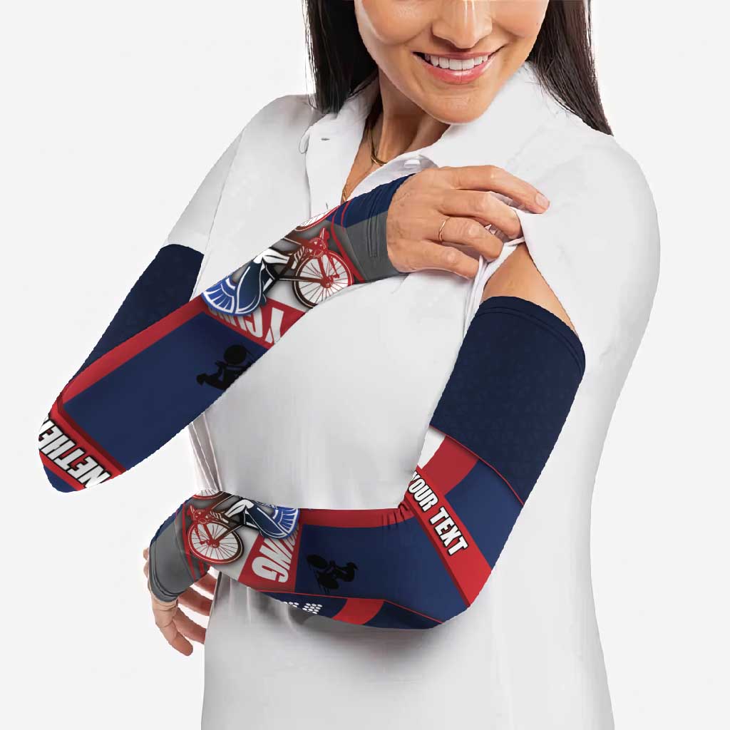 Personalized Netherlands Cycling Arm Sleeves Sporty Style Navy - Wonder Print Shop