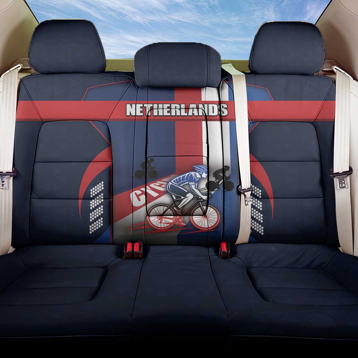 Netherlands Cycling Back Car Seat Cover Sporty Style Navy - Wonder Print Shop
