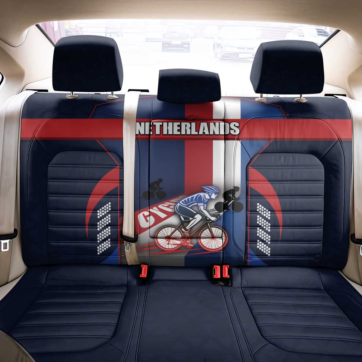Netherlands Cycling Back Car Seat Cover Sporty Style Navy - Wonder Print Shop