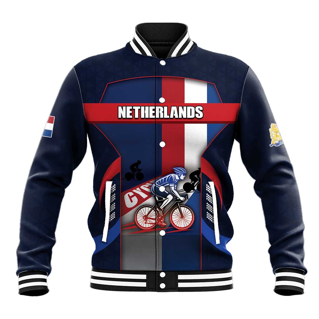 Personalized Netherlands Cycling Baseball Jacket Sporty Style Navy - Wonder Print Shop