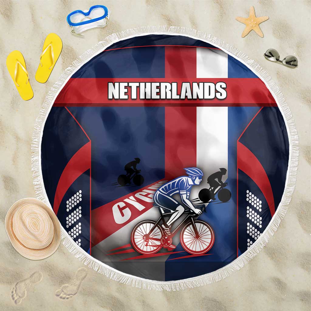 Netherlands Cycling Beach Blanket Sporty Style Navy - Wonder Print Shop