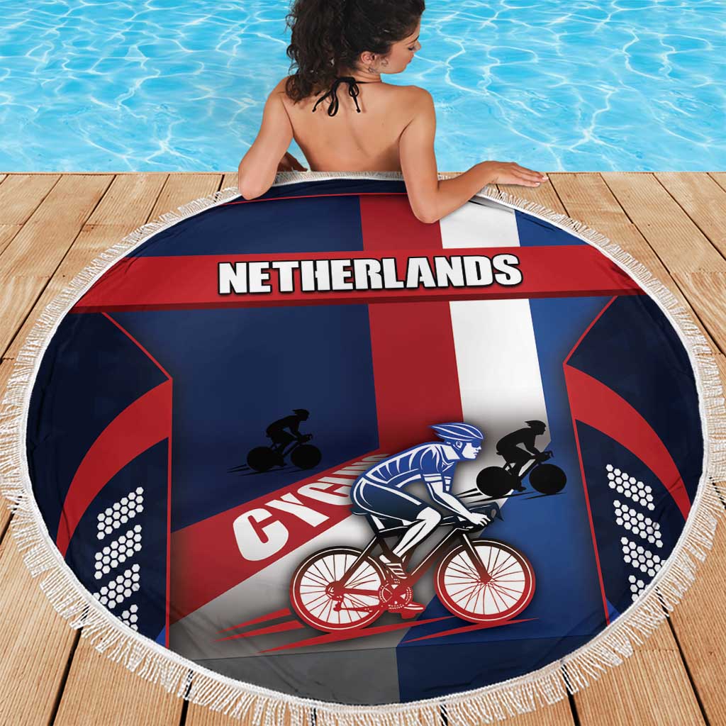 Netherlands Cycling Beach Blanket Sporty Style Navy - Wonder Print Shop