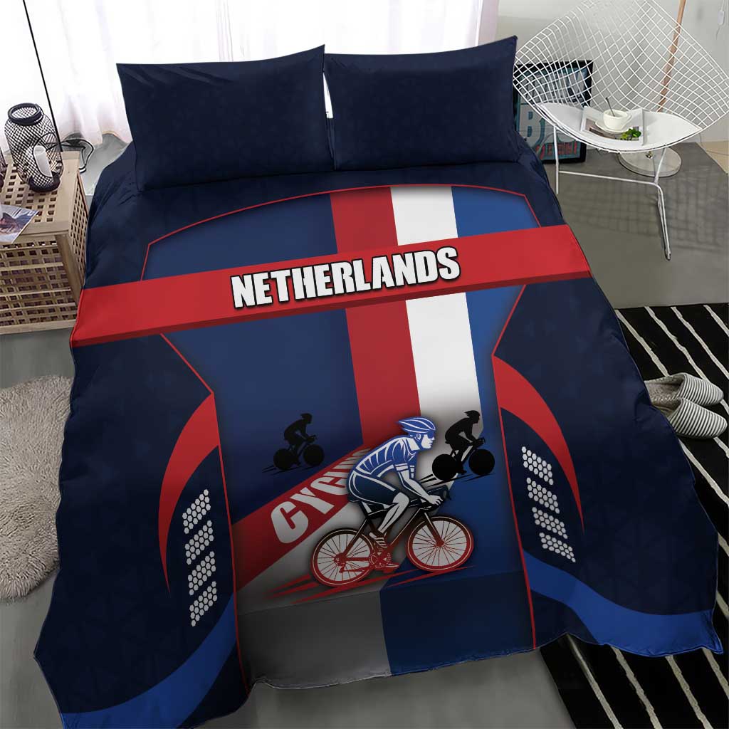 Netherlands Cycling Bedding Set Sporty Style Navy - Wonder Print Shop