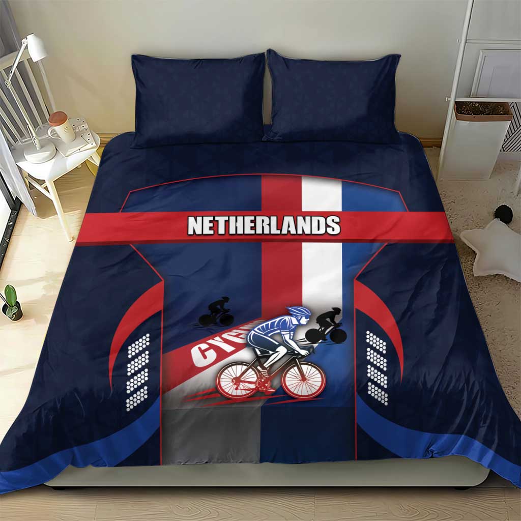 Netherlands Cycling Bedding Set Sporty Style Navy - Wonder Print Shop