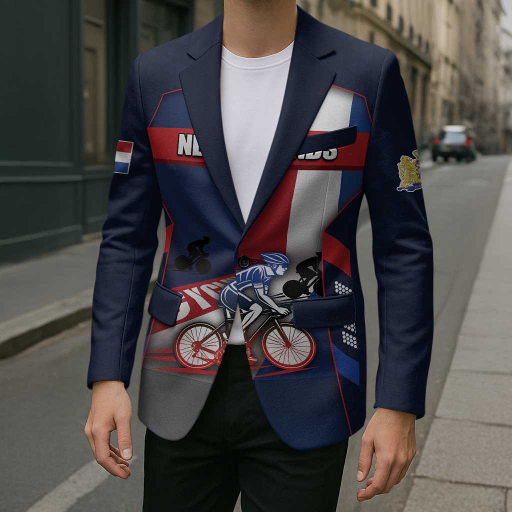 Personalized Netherlands Cycling Blazer Sporty Style Navy - Wonder Print Shop