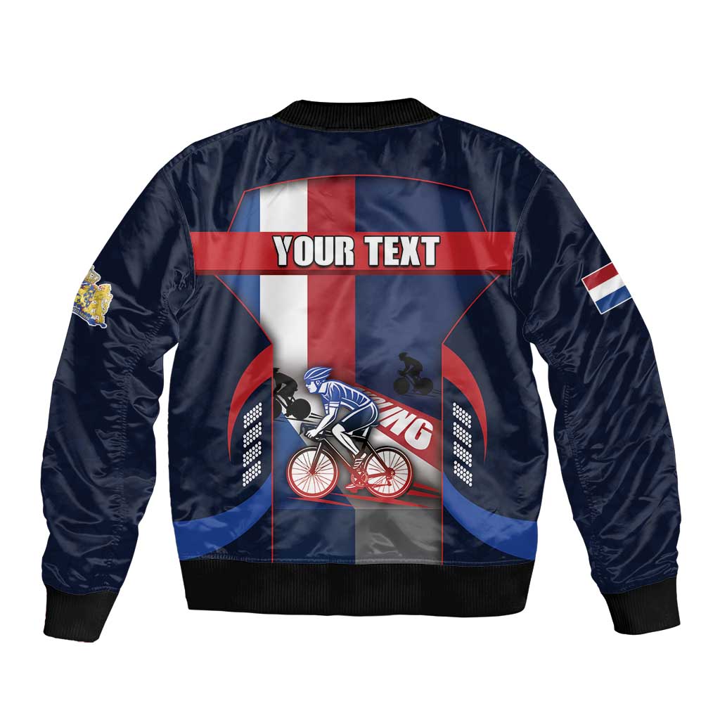 Personalized Netherlands Cycling Bomber Jacket Sporty Style Navy - Wonder Print Shop