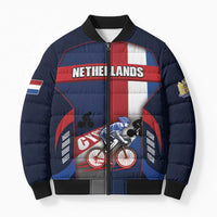 Personalized Netherlands Cycling Bomber Puffer Jacket Sporty Style Navy - Wonder Print Shop