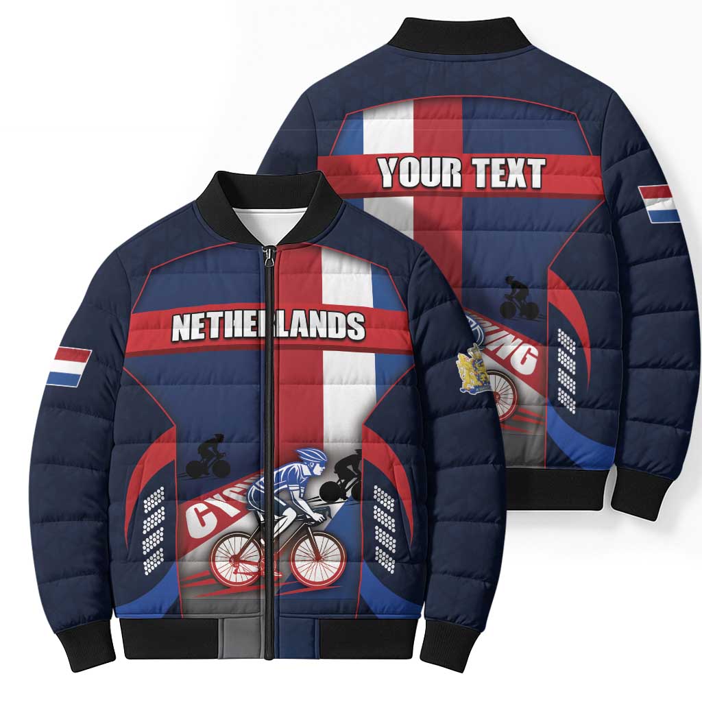 Personalized Netherlands Cycling Bomber Puffer Jacket Sporty Style Navy - Wonder Print Shop