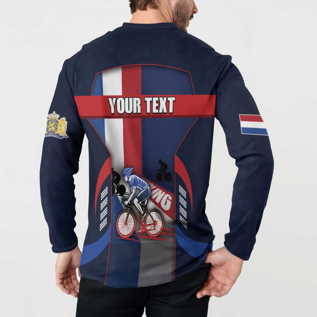 Personalized Netherlands Cycling Button Sweatshirt Sporty Style Navy - Wonder Print Shop