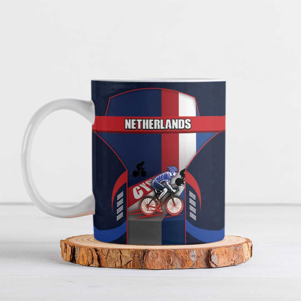 Netherlands Cycling Ceramic Mug Sporty Style Navy - Wonder Print Shop