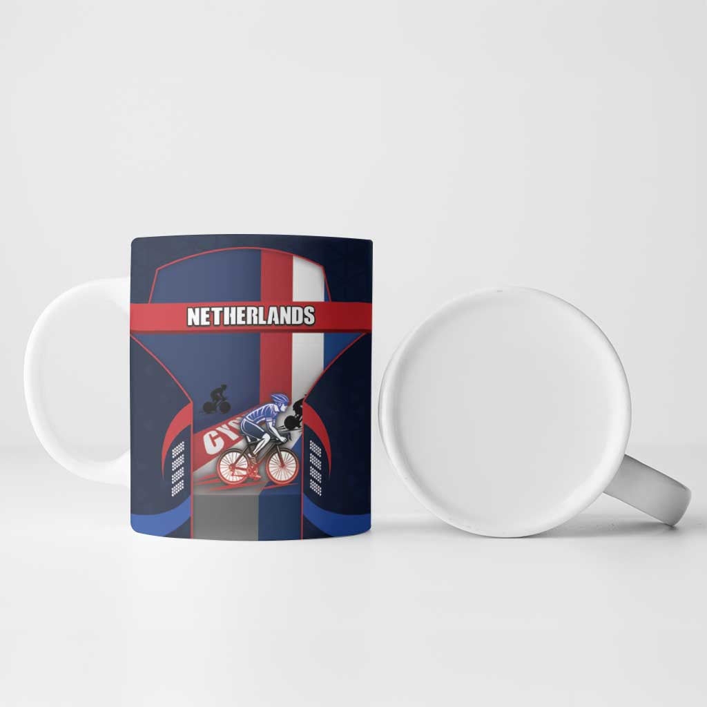 Netherlands Cycling Ceramic Mug Sporty Style Navy - Wonder Print Shop