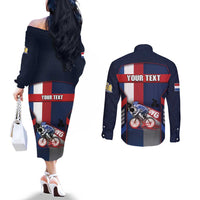 Personalized Netherlands Cycling Couples Matching Off The Shoulder Long Sleeve Dress and Long Sleeve Button Shirt Sporty Style Navy - Wonder Print Shop