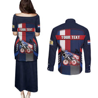 Personalized Netherlands Cycling Couples Matching Puletasi and Long Sleeve Button Shirt Sporty Style Navy - Wonder Print Shop