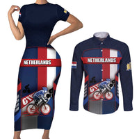 Personalized Netherlands Cycling Couples Matching Short Sleeve Bodycon Dress and Long Sleeve Button Shirt Sporty Style Navy - Wonder Print Shop