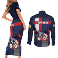 Personalized Netherlands Cycling Couples Matching Short Sleeve Bodycon Dress and Long Sleeve Button Shirt Sporty Style Navy - Wonder Print Shop