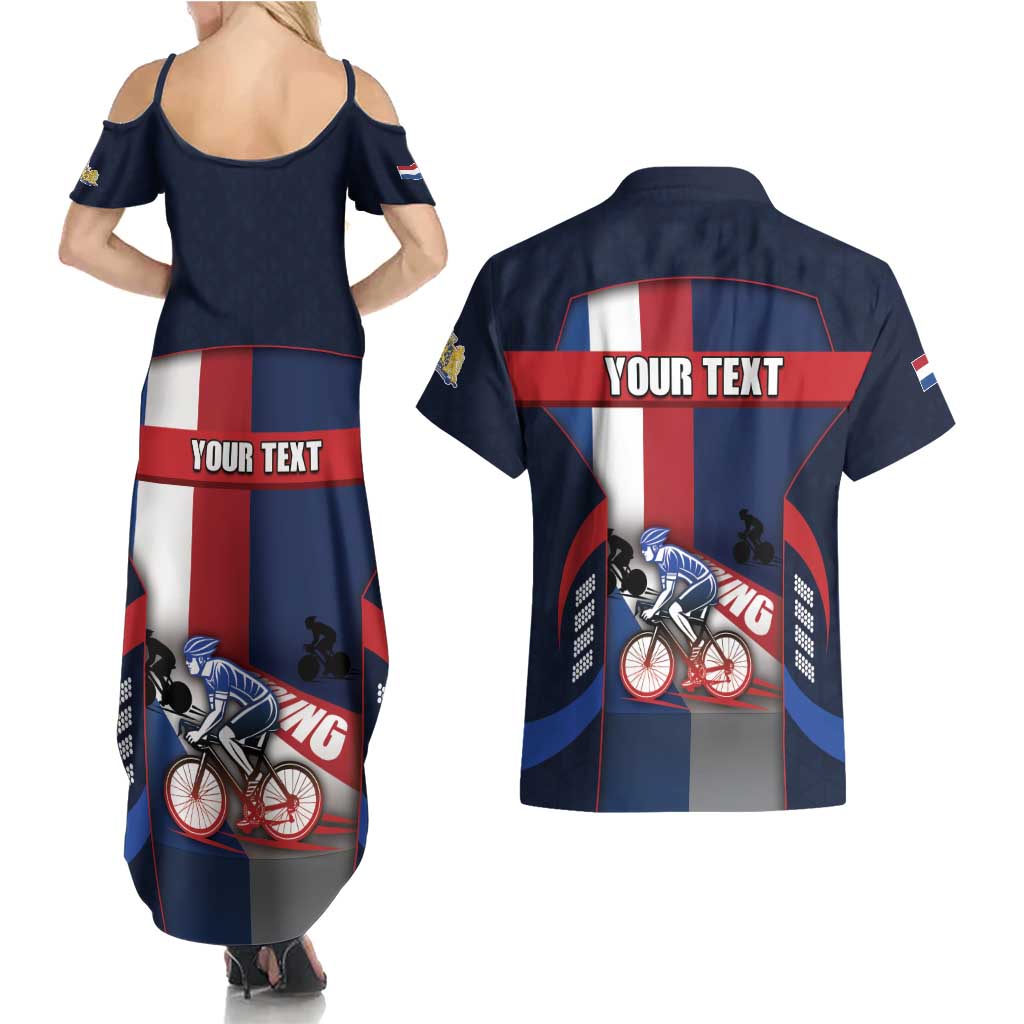 Personalized Netherlands Cycling Couples Matching Summer Maxi Dress and Hawaiian Shirt Sporty Style Navy - Wonder Print Shop