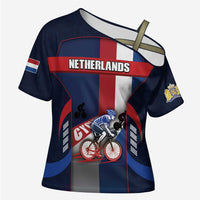 Personalized Netherlands Cycling Cross Shoulder Shirt Sporty Style Navy - Wonder Print Shop