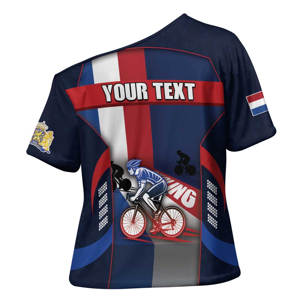 Personalized Netherlands Cycling Cross Shoulder Shirt Sporty Style Navy - Wonder Print Shop