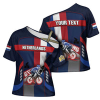 Personalized Netherlands Cycling Cross Shoulder Shirt Sporty Style Navy - Wonder Print Shop