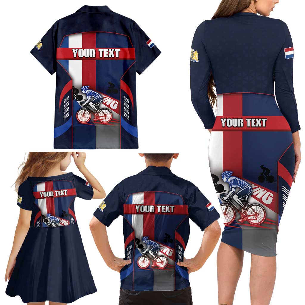 Personalized Netherlands Cycling Family Matching Long Sleeve Bodycon Dress and Hawaiian Shirt Sporty Style Navy - Wonder Print Shop